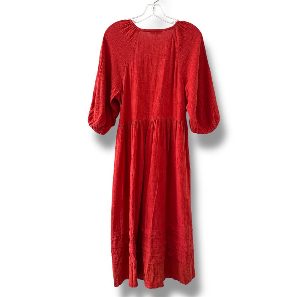 NWT Madewell Marianna Puff-Sleeve Midi Dress Orange Women's Size Medium Peasant - Picture 4 of 16